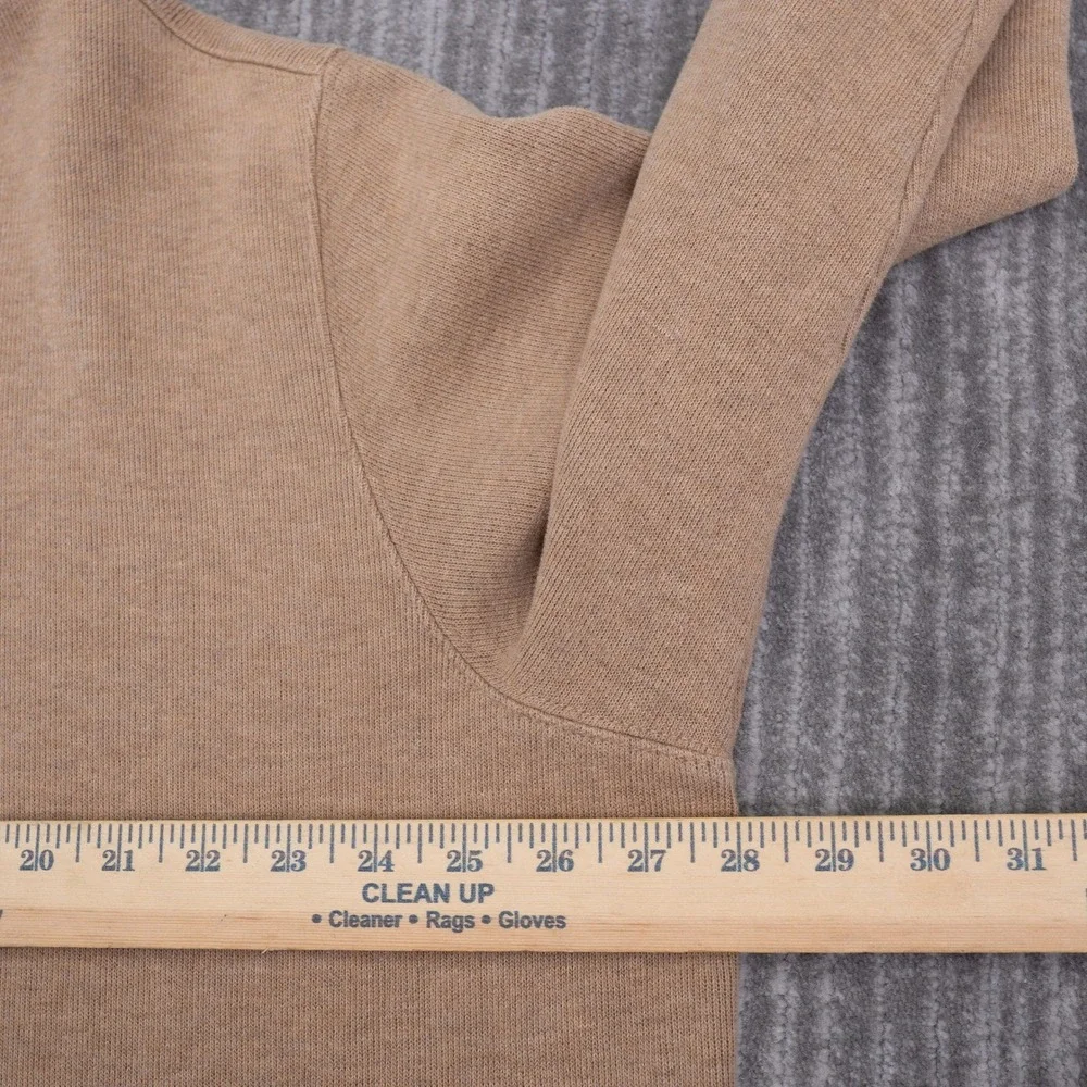 Lands End Mens XXL Tan 1/4 Zip Cotton Sweater Elbow Patches Mock Neck Pullover